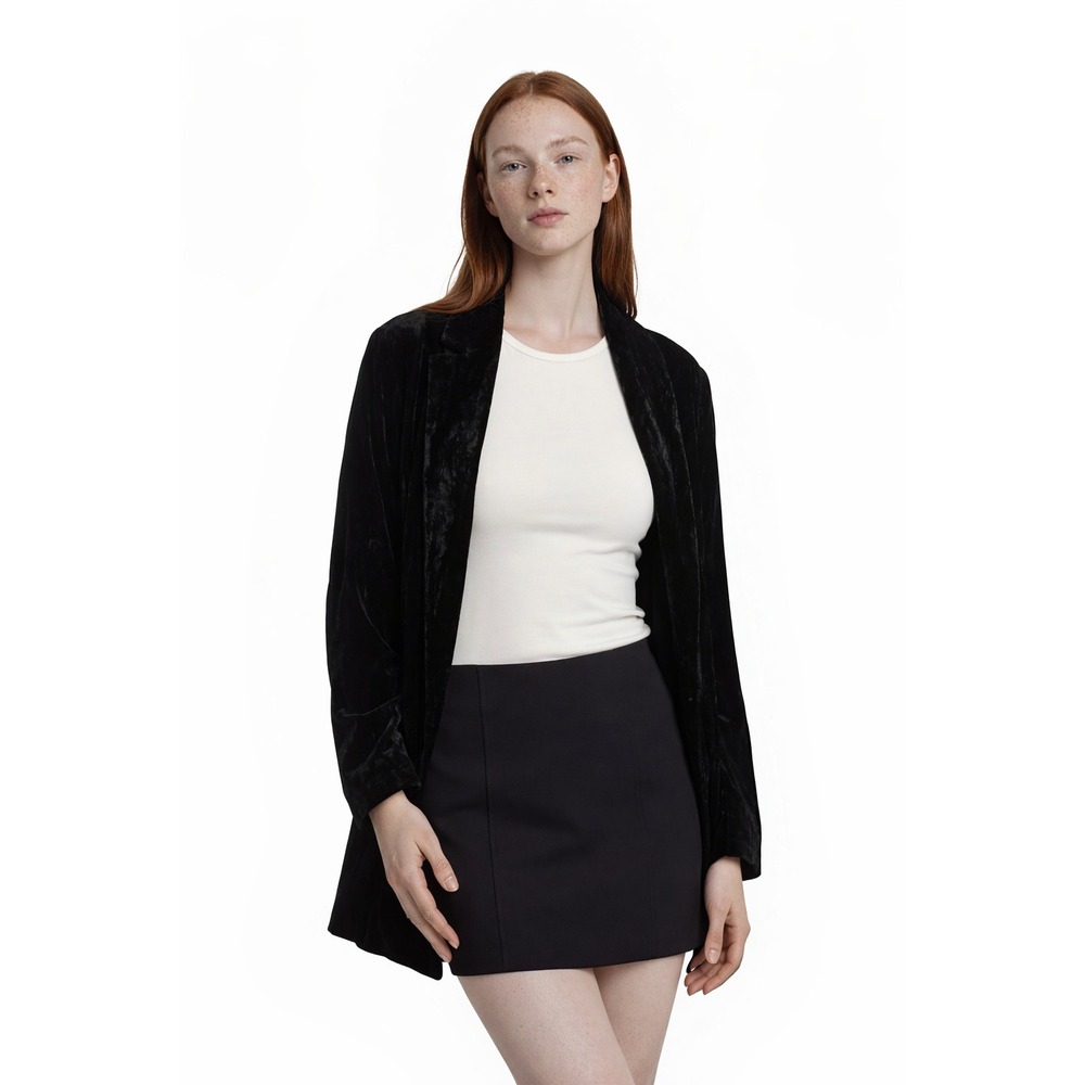 Eileen Fisher Velvet Silk Rayon Blend Jacket Womens Size Medium Black Open Front